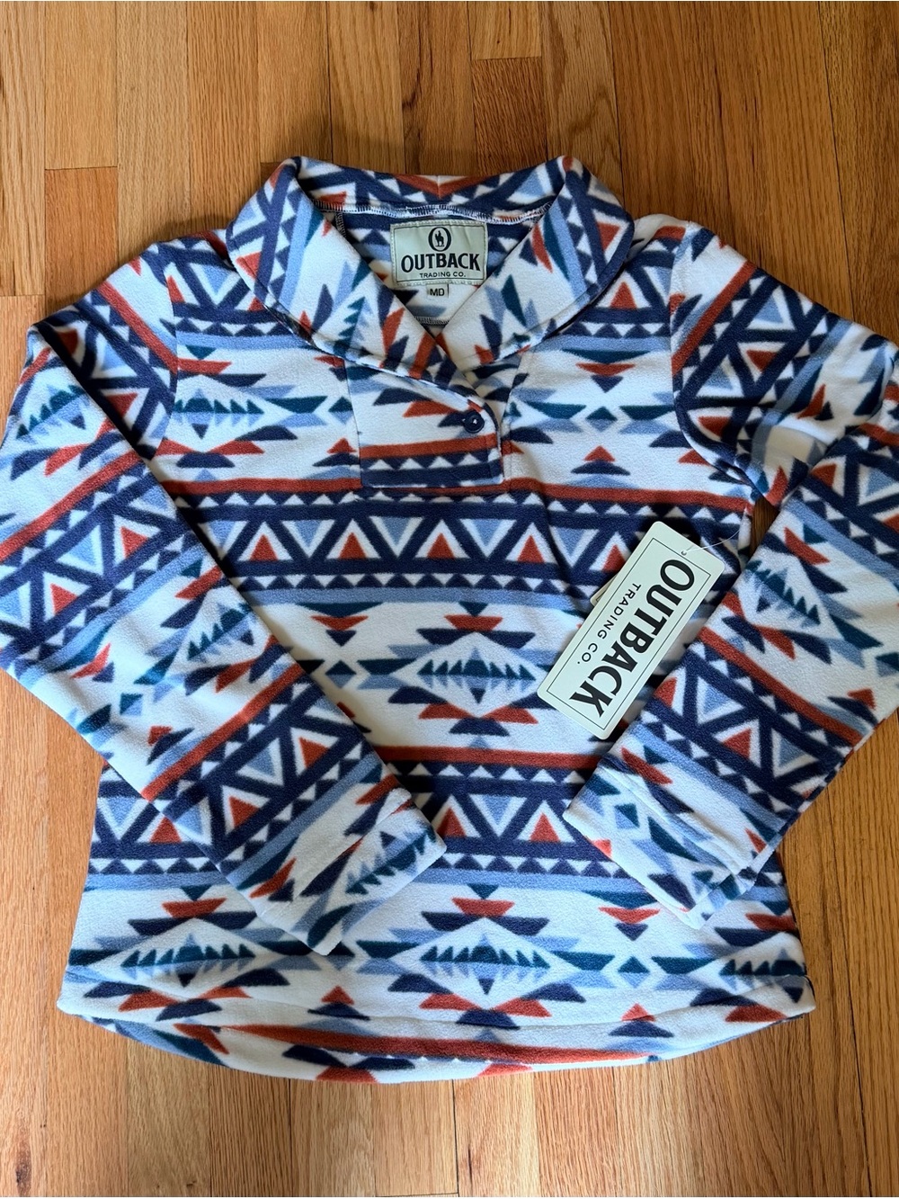 Outback Traders Women's Blue & Rust Aztec Fleece Pullover